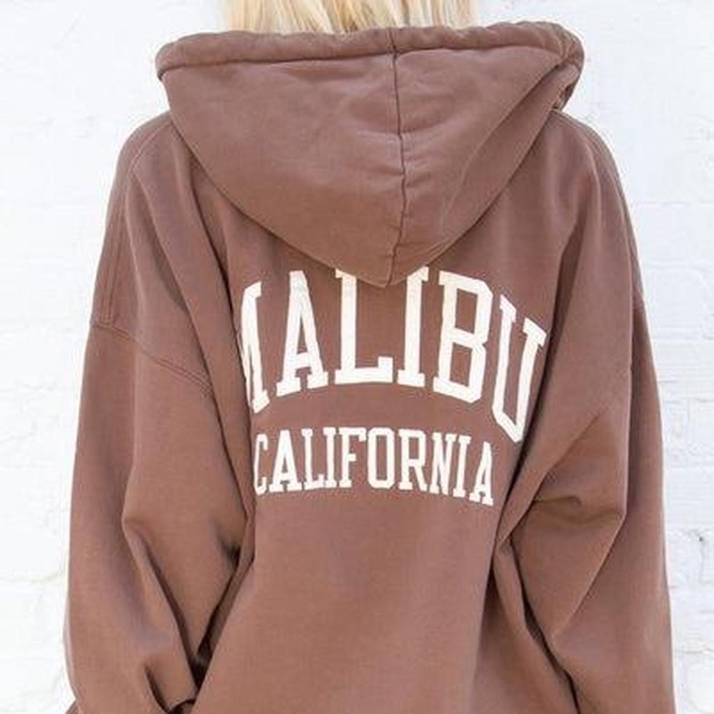 Brandy Melville Malibu California Brown Zip Up Christy Hoodie, One Size
